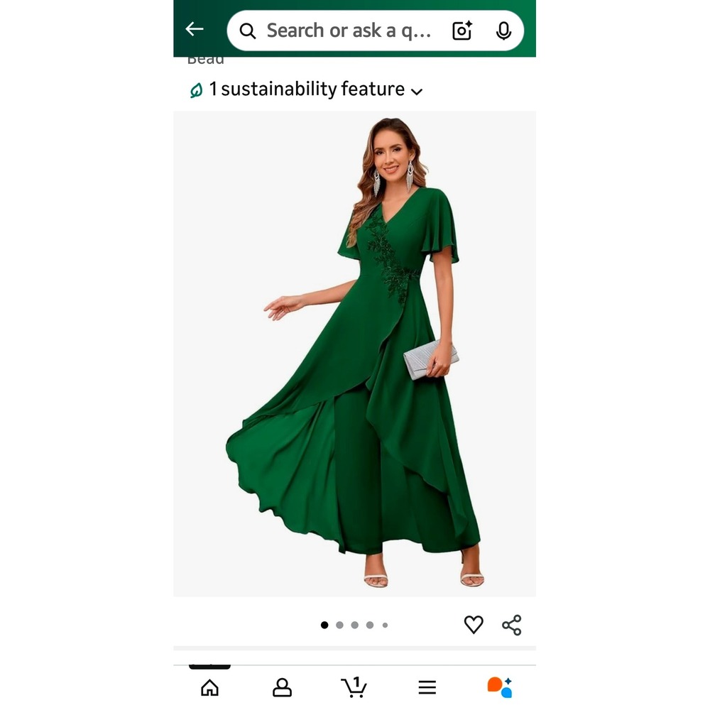 Emerald Green Flutter Sleeve Embellished Wrap Maxi Dress Women Size 16